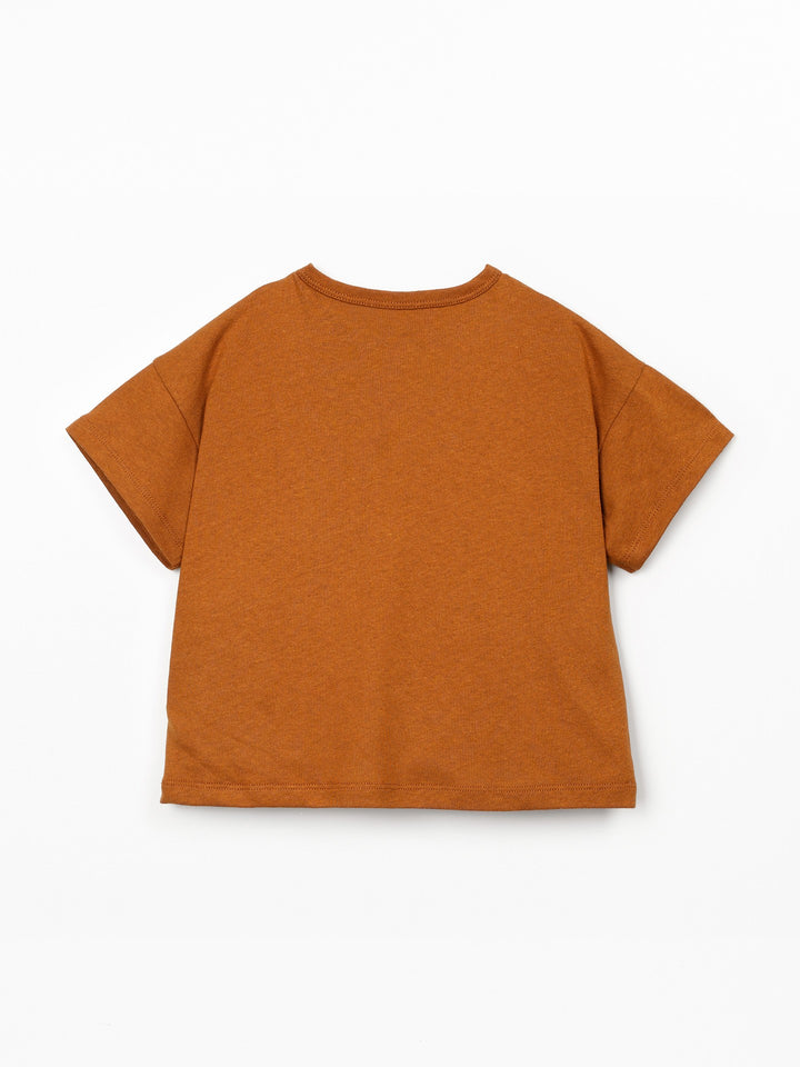 Boys organic cotton and linen rust brown T-shirt with front pocket