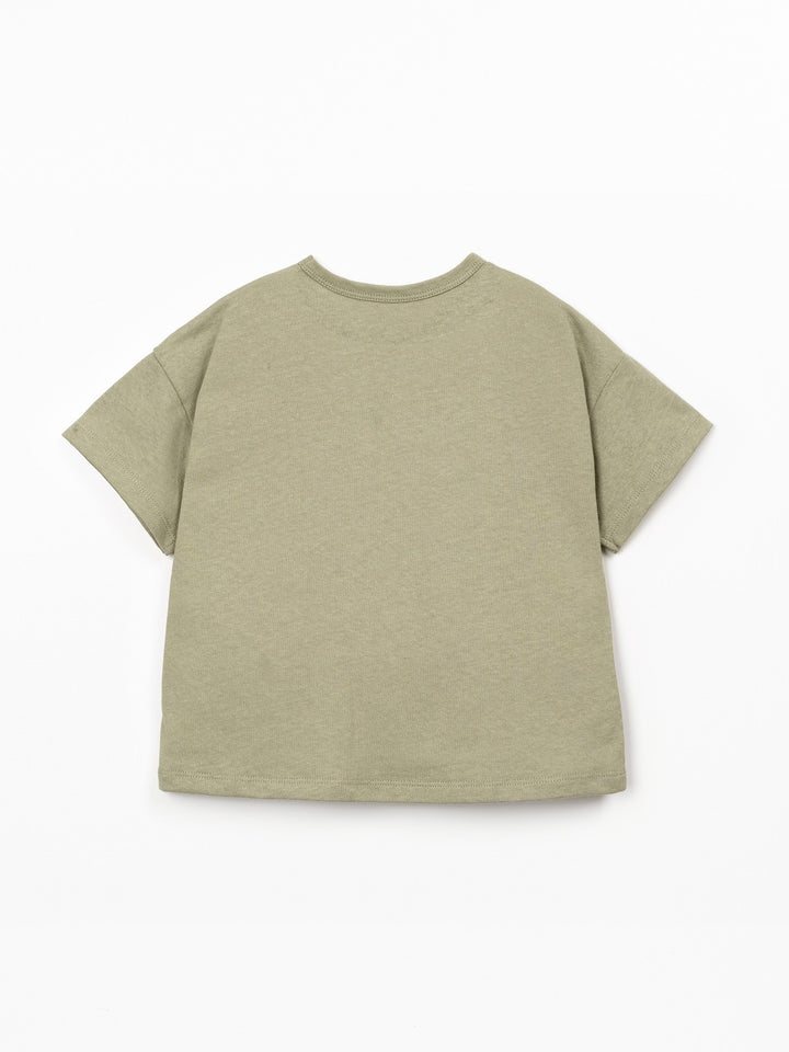 Boys organic cotton and linen rust green T-shirt with front pocket