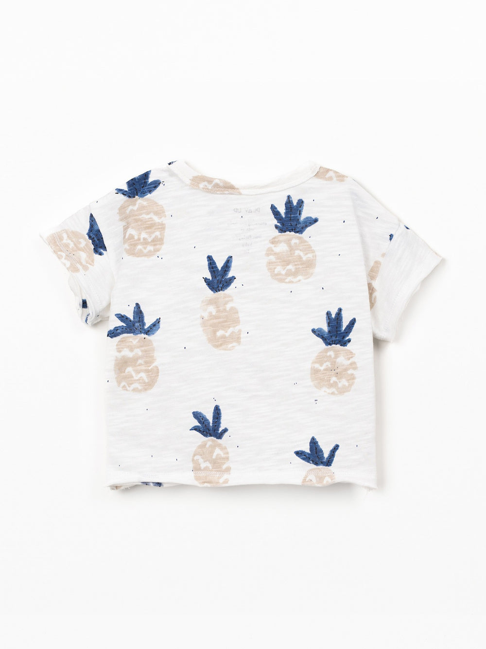 Organic cotton boy pineapple print t-shirt with shoulder button opening in soft white slub fabric