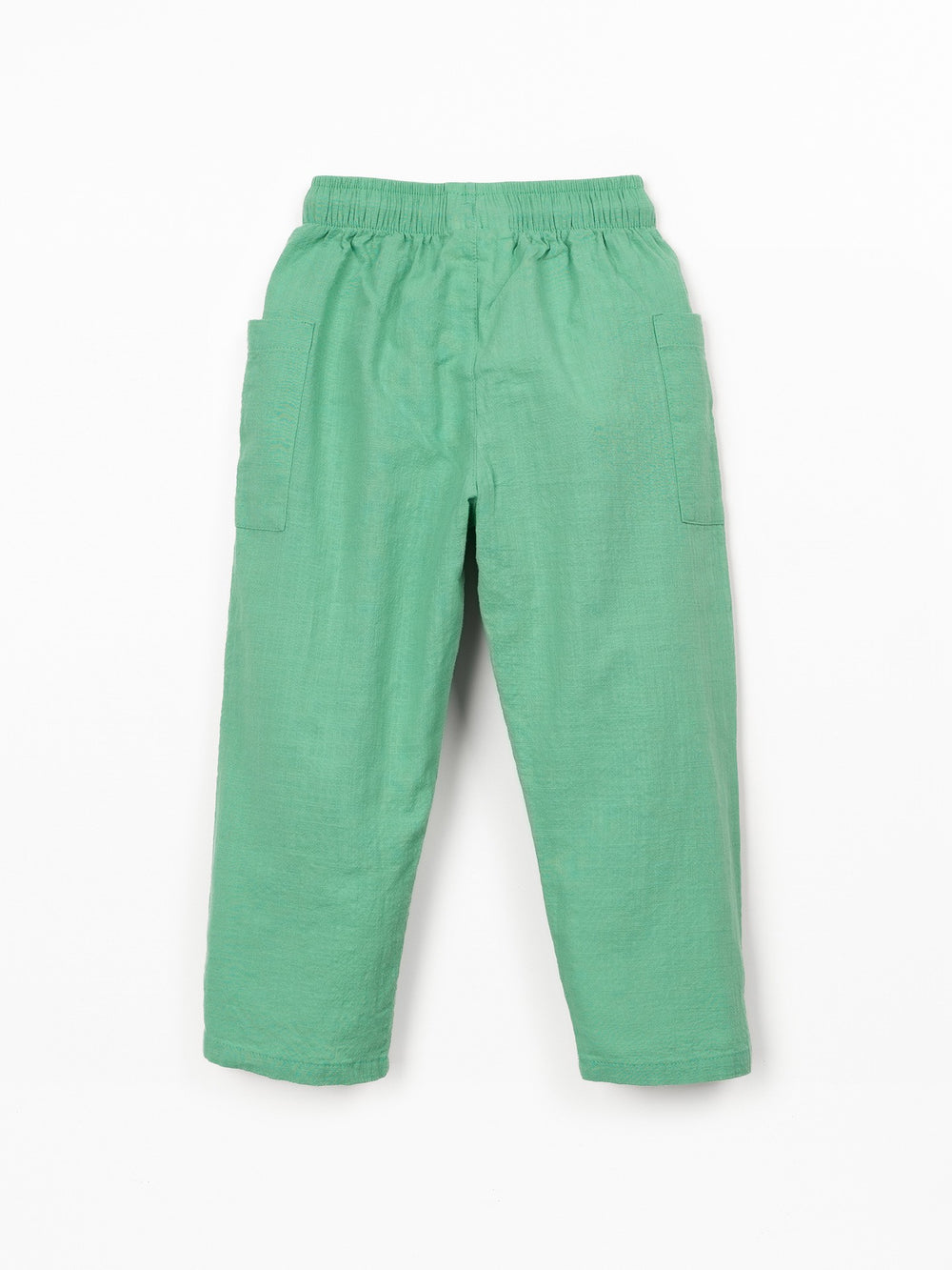 Boys green organic cotton trousers with utility pockets and relaxed fit
