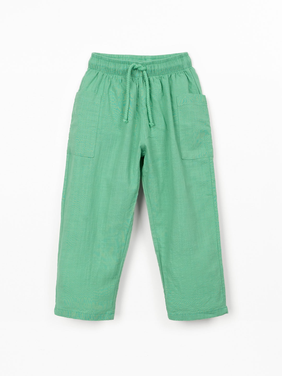 Boys green organic cotton trousers with utility pockets and relaxed fit