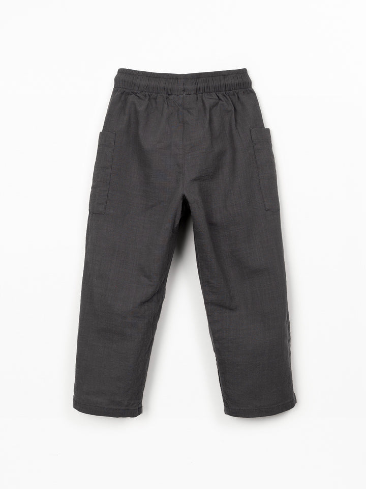 Boys grey organic cotton trousers with utility pockets and relaxed fit