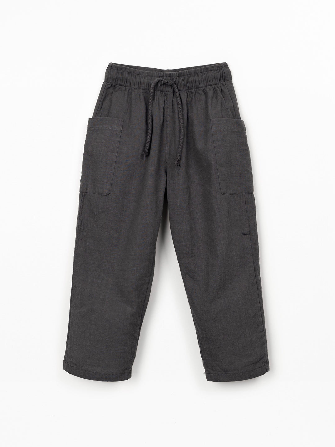 Boys grey organic cotton trousers with utility pockets and relaxed fit