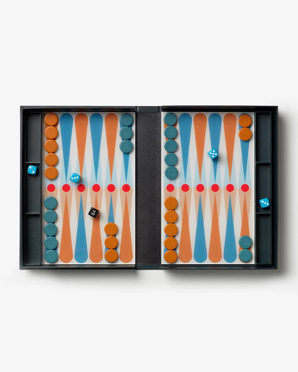 Art of Backgammon Anthracite board game with modern blue and amber design in decorative book-style storage box