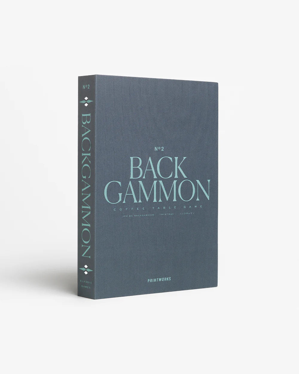 Classic backgammon set in book-style storage box with elegant black and blue design for family game nights and home décor