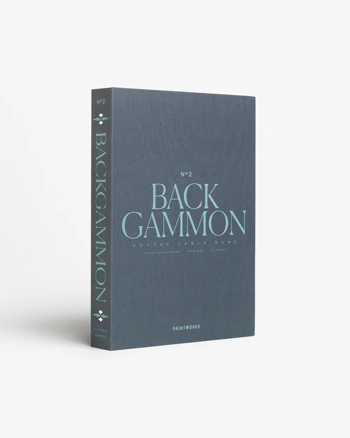 Classic backgammon set in book-style storage box with elegant black and blue design for family game nights and home décor