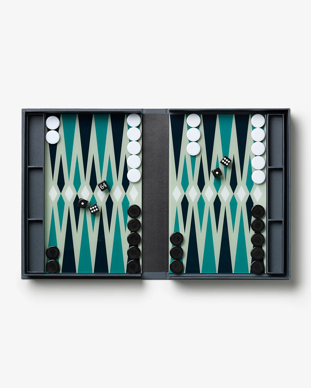 Classic backgammon set in book-style storage box with elegant black and blue design for family game nights and home décor