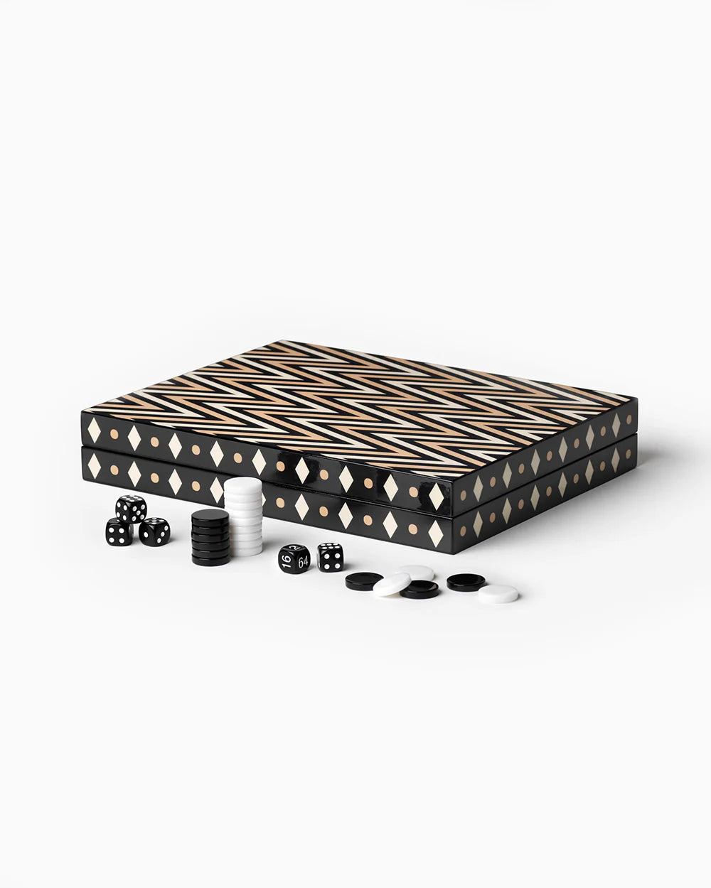 Printworks lacquered black backgammon board with acrylic pieces
