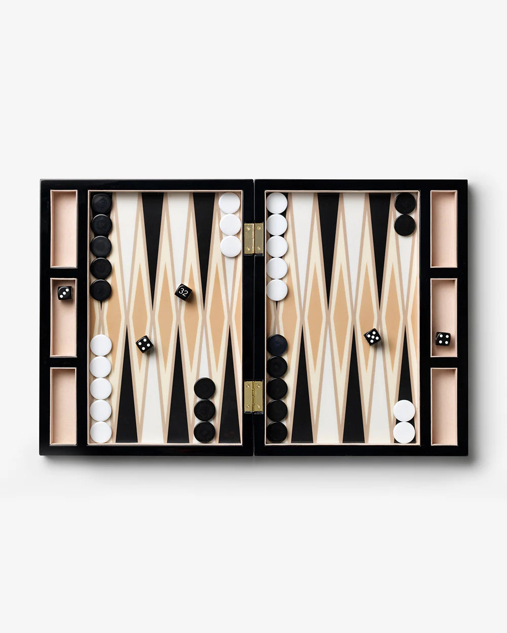 Printworks lacquered black backgammon board with acrylic pieces
