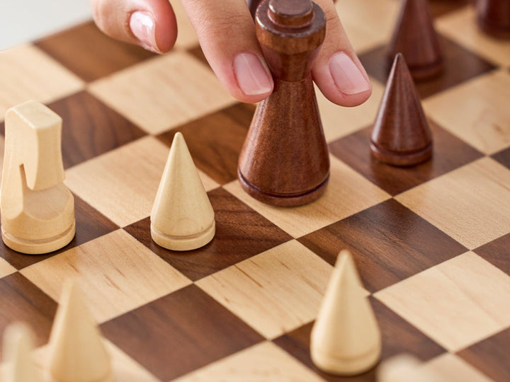 Printworks The Minimalist wooden chess set with premium wood pieces and elegant book-style storage box