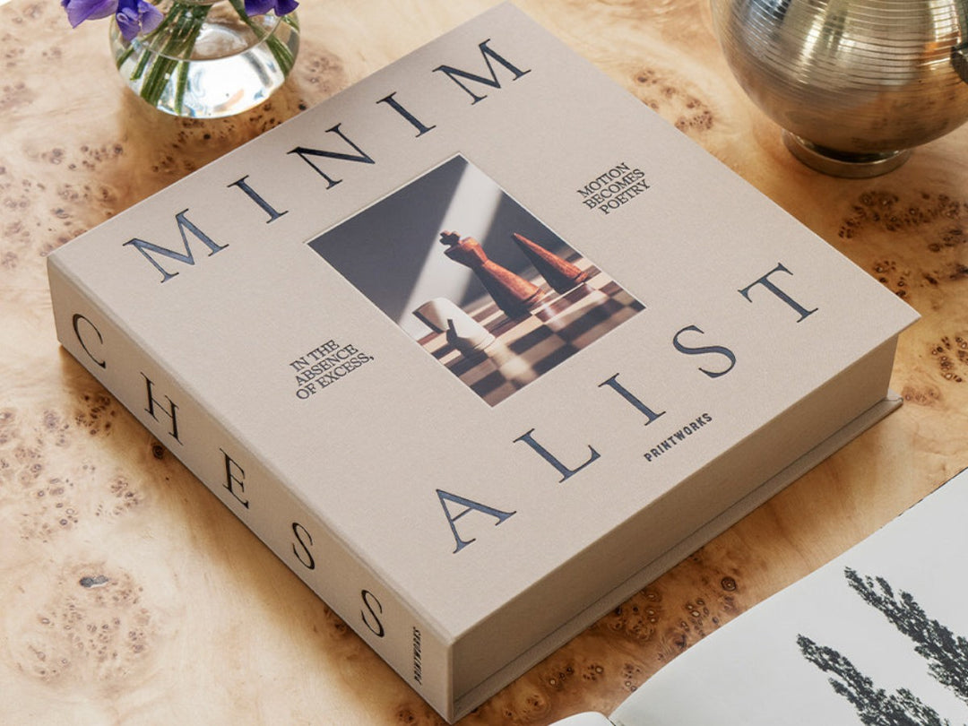 Printworks The Minimalist wooden chess set with premium wood pieces and elegant book-style storage box