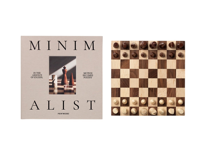 Printworks The Minimalist wooden chess set with premium wood pieces and elegant book-style storage box