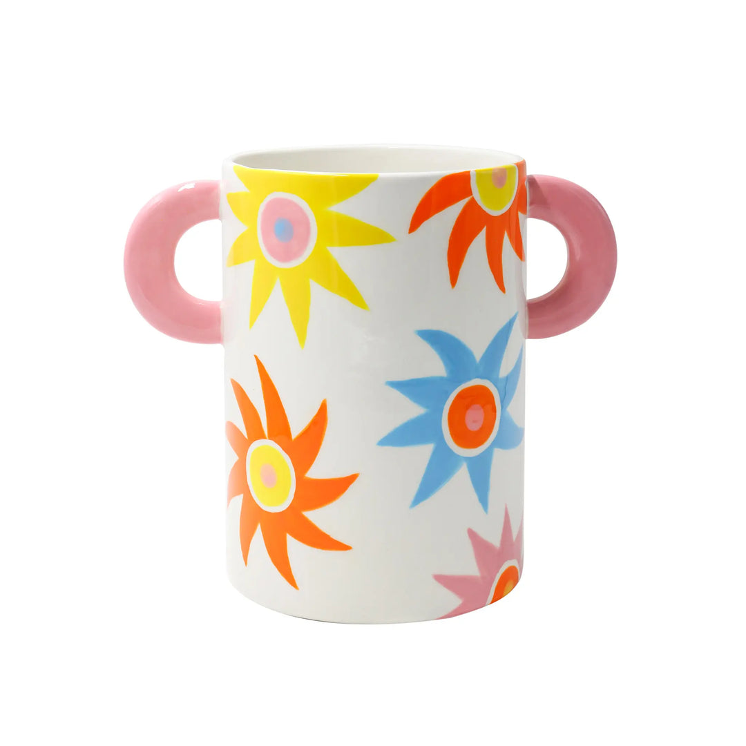 Hand-painted Que Rico Ricardo Verano Vibes ceramic vase with colourful abstract pattern