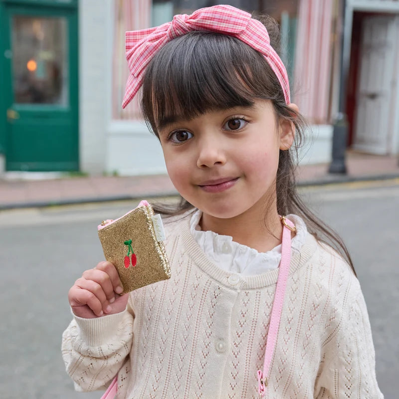 Rockahula Kids Cherry Dreams gold glitter mini purse with cherry details