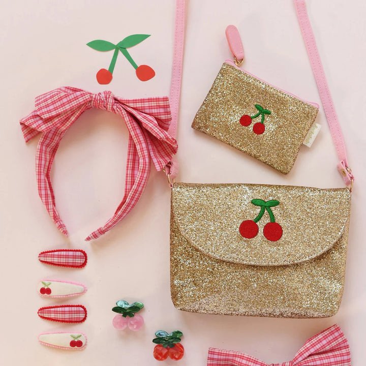 Rockahula Kids Cherry Dreams gold glitter mini purse with cherry details