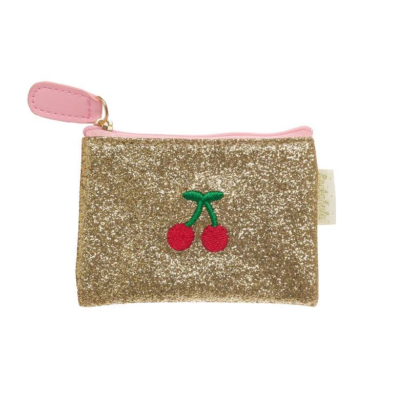 Rockahula Kids Cherry Dreams gold glitter mini purse with cherry details