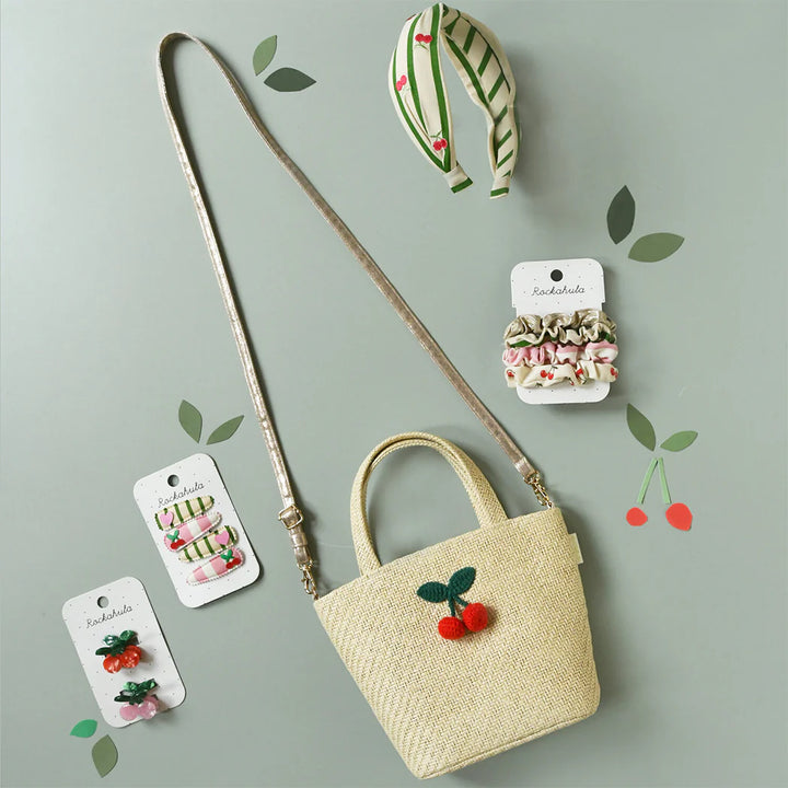 Rockahula cherry motif hair scrunchie for children with matchy bag