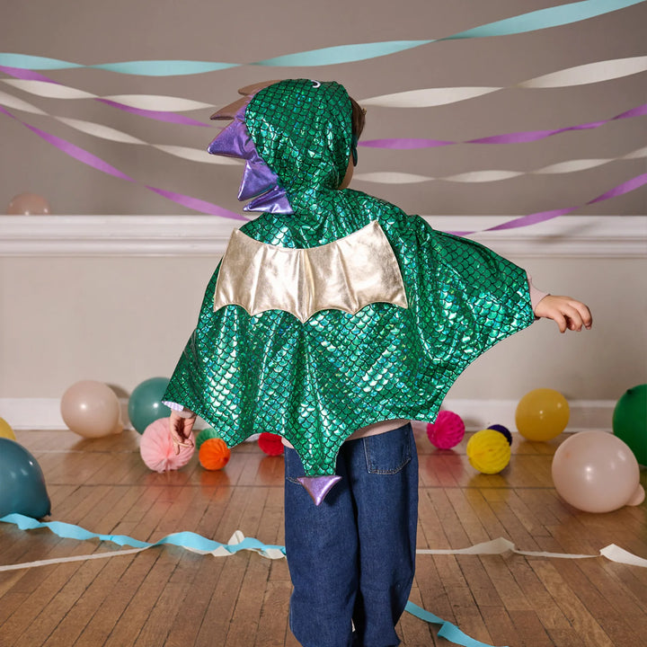 Rockahula dragon kids dress-up cape with wing detail and vibrant colours on boy