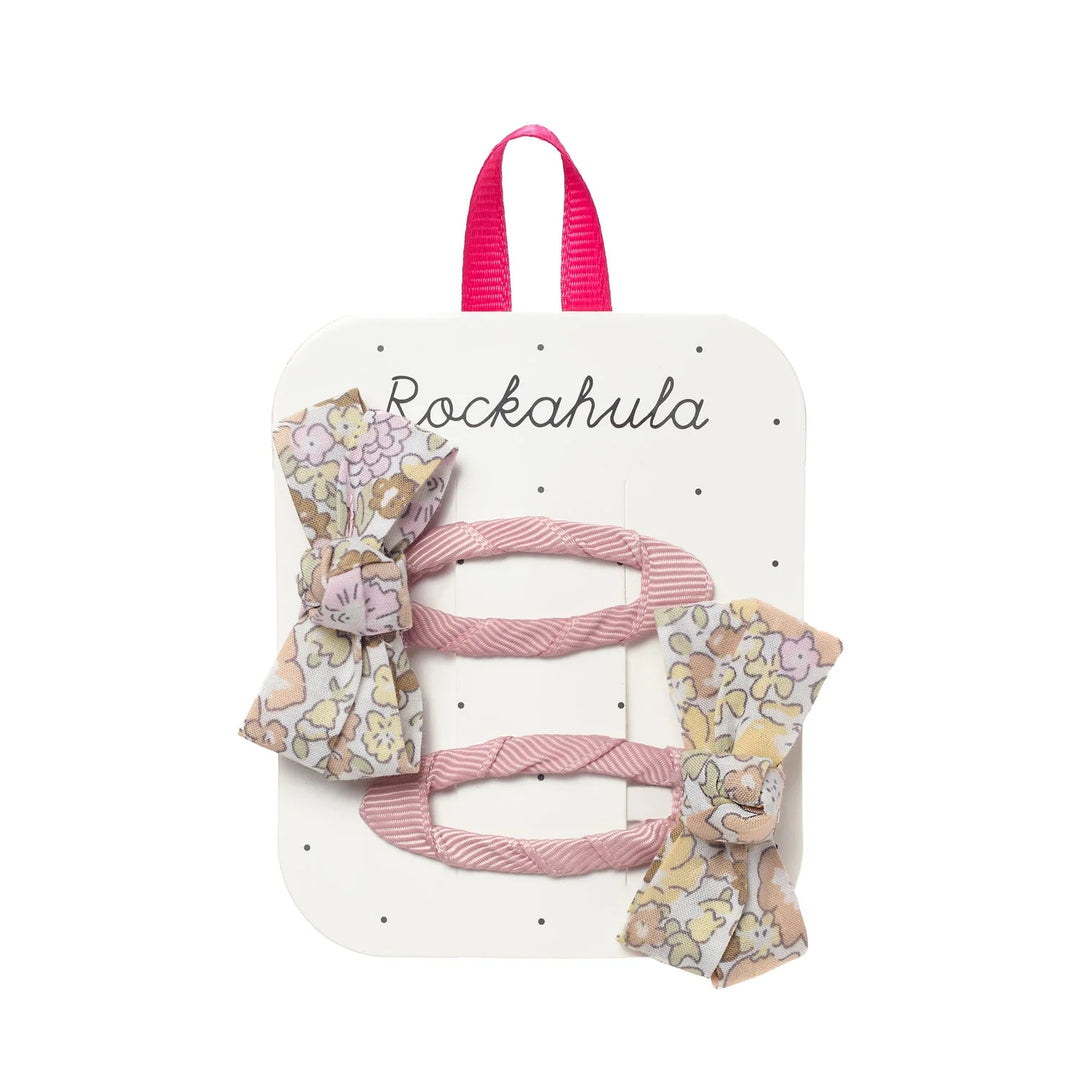 Rockahula Kids Fairytale floral bow hair clips for girls with dusky pink ribbon-wrapped clips