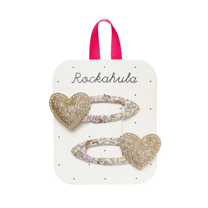 Rockahula Kids floral hair clips with glittery gold hearts