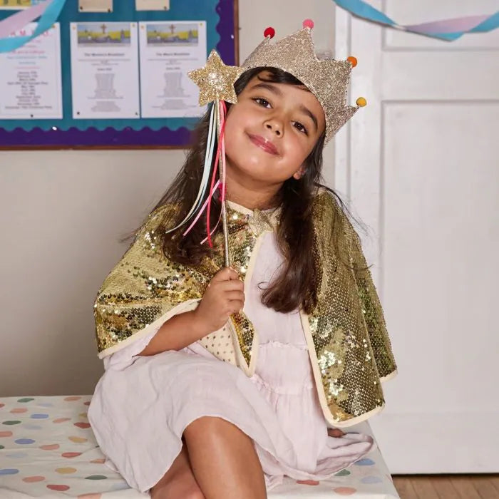 Rockahula crown gold sequin pom pom hair clips for kids with sparkly detailing on girl