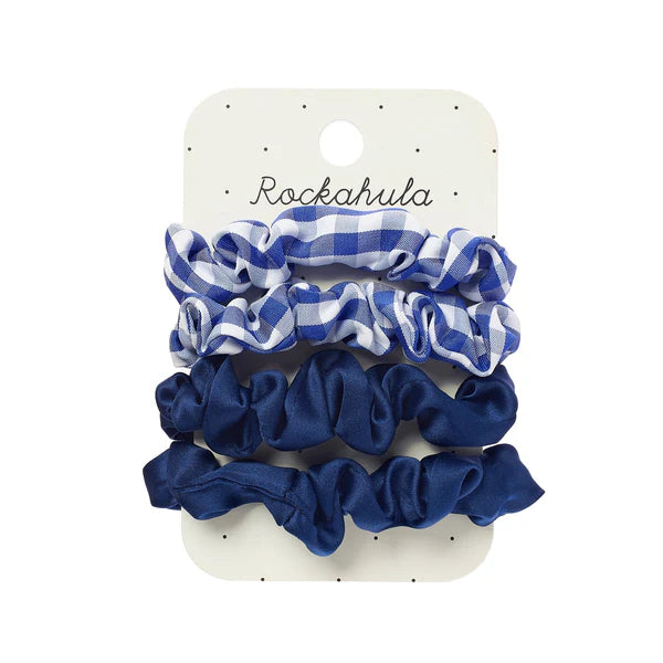 School Check & Satin Scrunchie Set - Blue مستلزمات