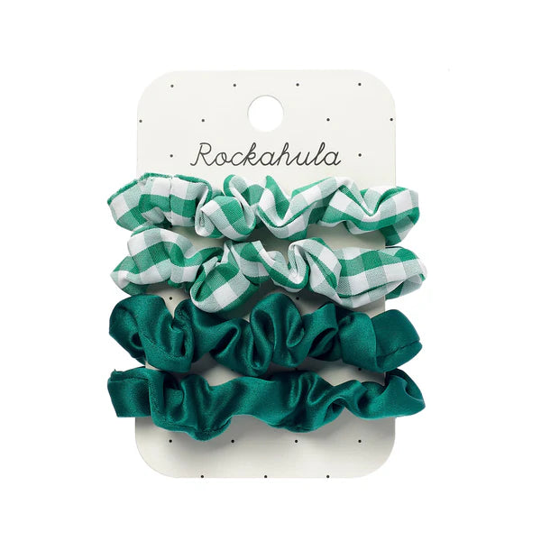 School Check & Satin Scrunchie Set - Green مستلزمات