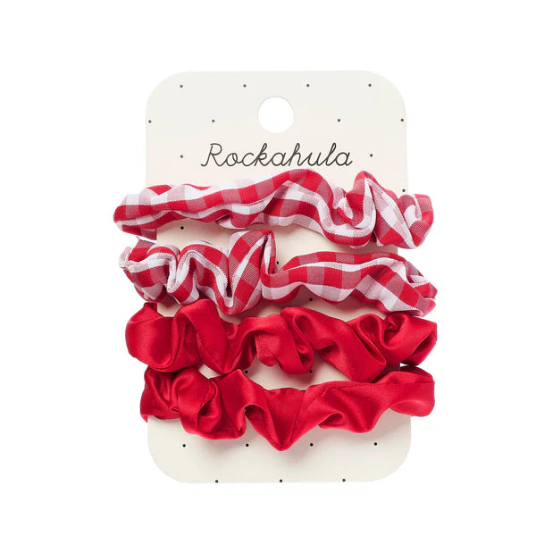 School Check & Satin Scrunchie Set - Red مستلزمات