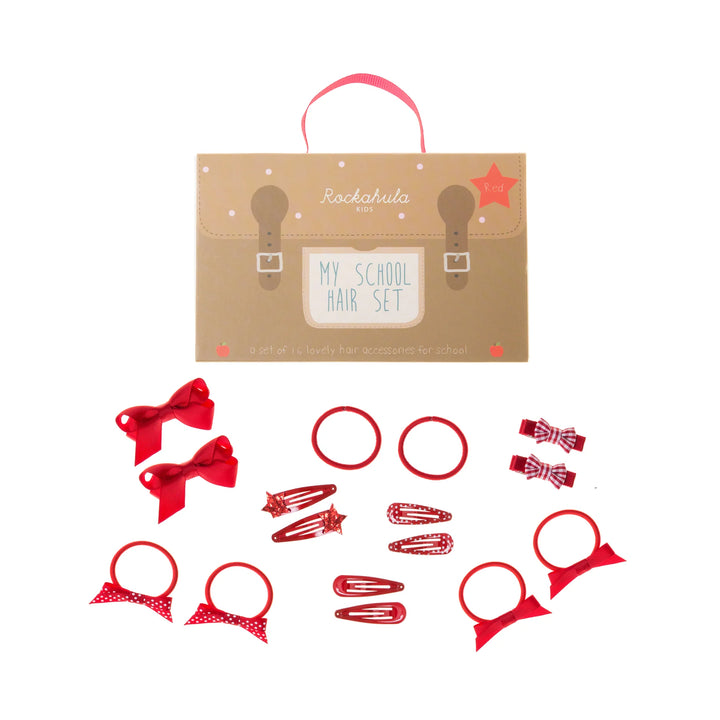 My School Hair Set - Red - مستلزمات