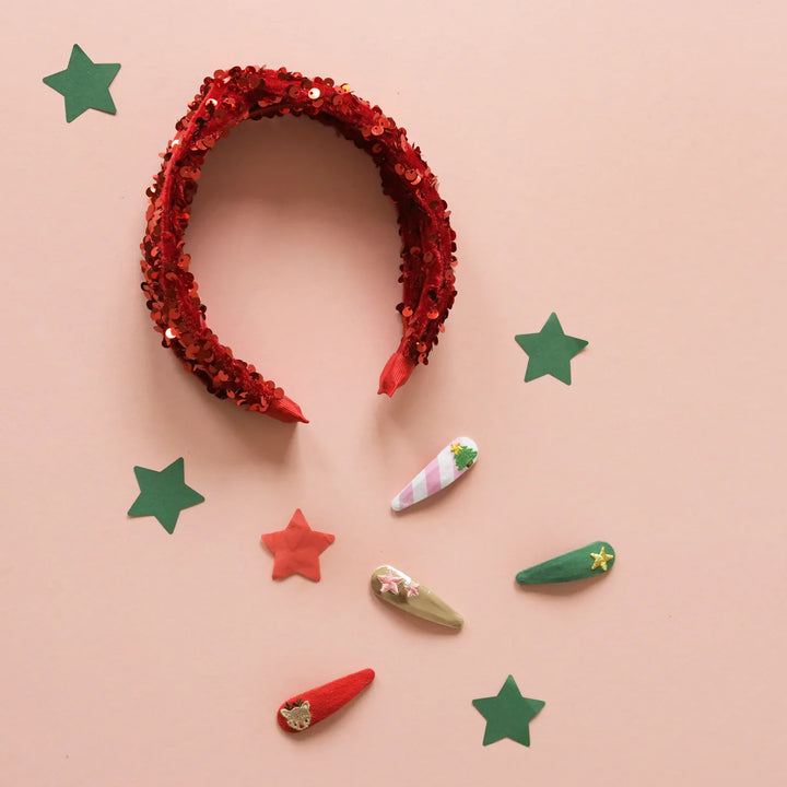 Sequin Velvet Headband - Red - مستلزمات