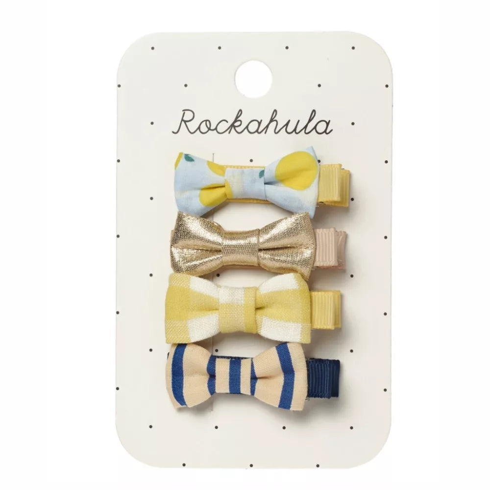 Rockahula Lemon Drop mini bow kids hair clips in bright yellow citrus colours