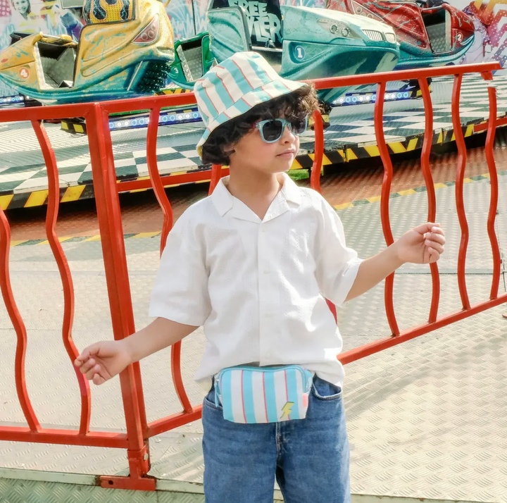 Lightning stripe kids bum bag with zip closure and adjustable strap
