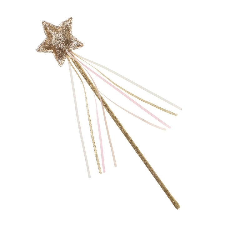 Rockahula Kids Magical Golden Star Wand with gold glitter and pink, gold and cream ribbons