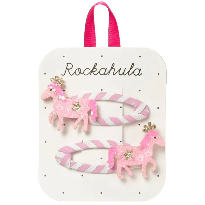 Rockahula pink pony kids hair clips 2 pack with playful pony design