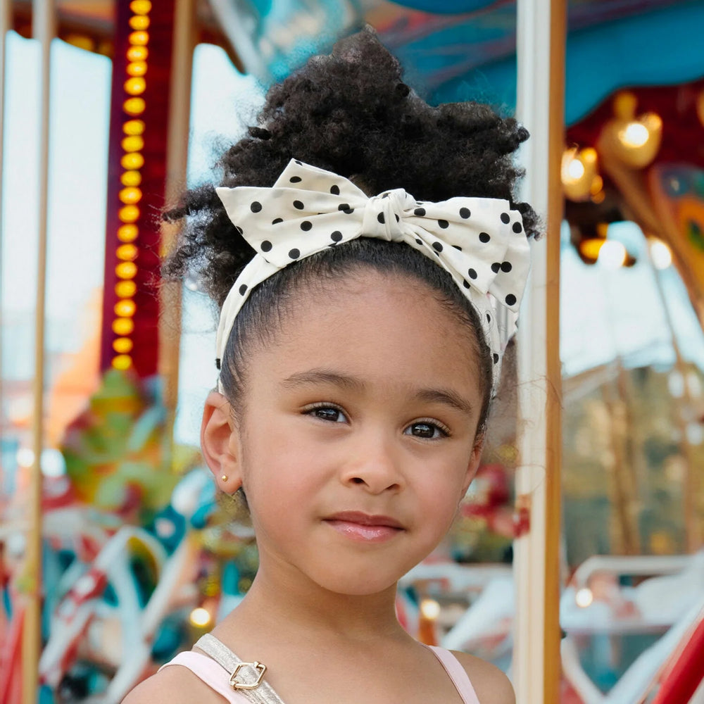 Rockahula polka dot double bow headband for kids in classic print on girl