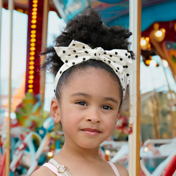 Rockahula polka dot double bow headband for kids in classic print on girl