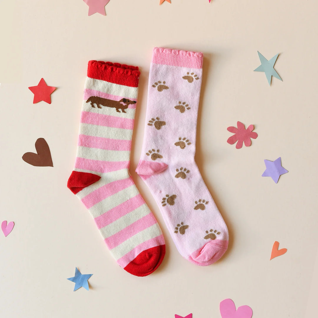 Rockahula sausage dog kids socks 2-pack with playful dog motifs