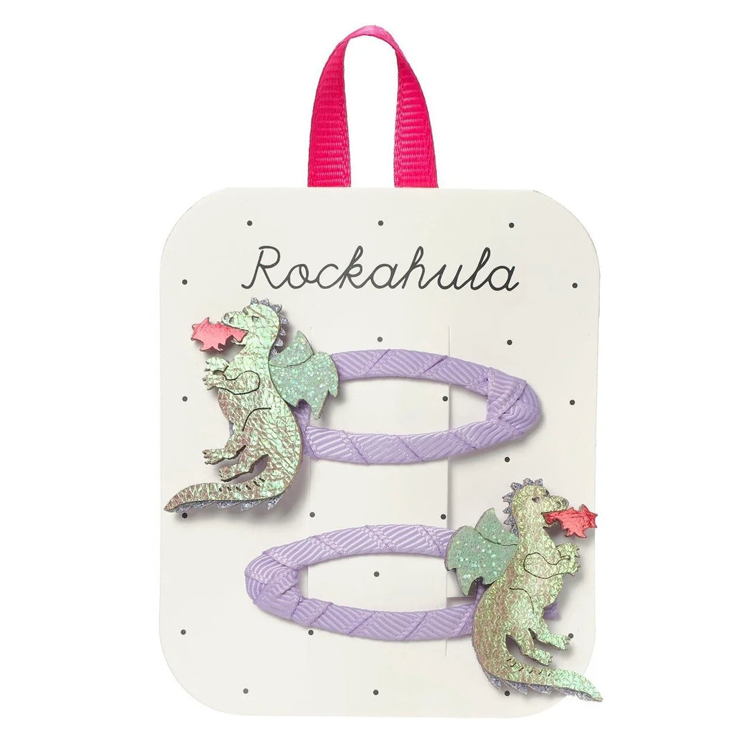 Rockahula Stardust Dragon kids hair clips with iridescent scales and glitter wings