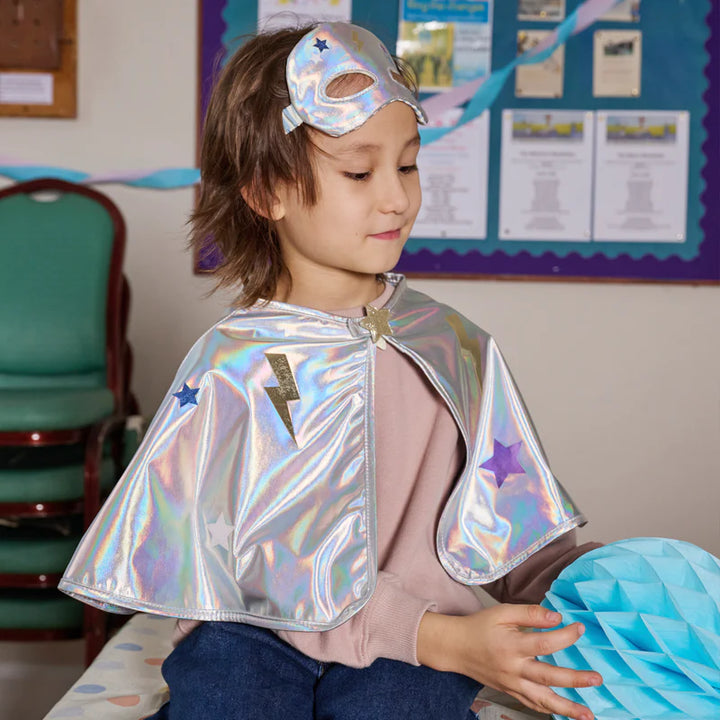 Rockahula Stardust Super Hero kids mask with glitter accents and elastic strap on boy