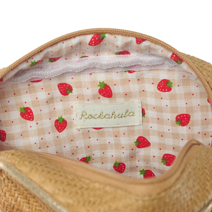 Rockahula Strawberry Fields raffia kids bag with embroidered strawberries and daisies