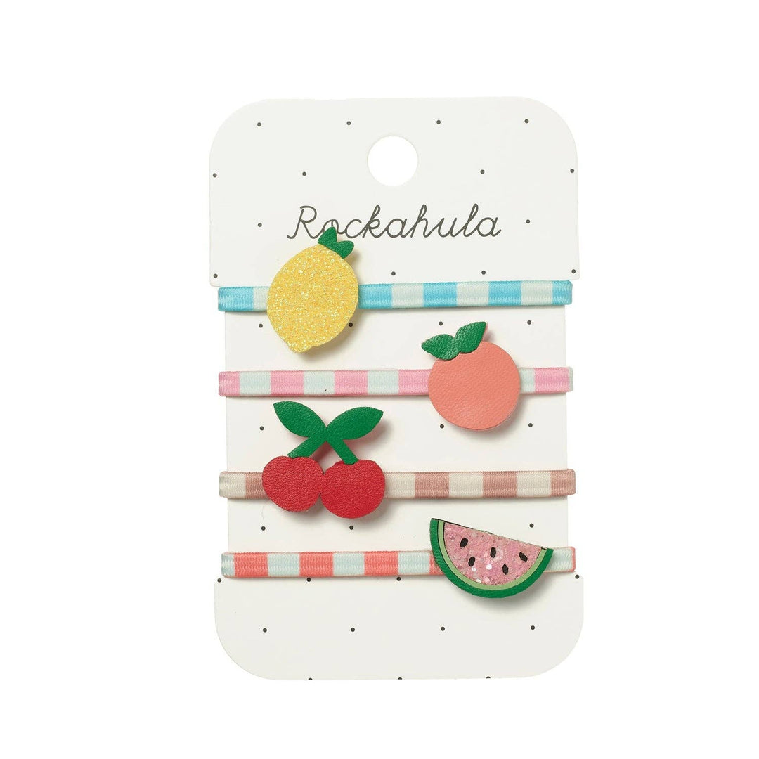 Rockahula Tutti Fruity Ponies 4-pack with colourful stripes and glitter fruit motifs