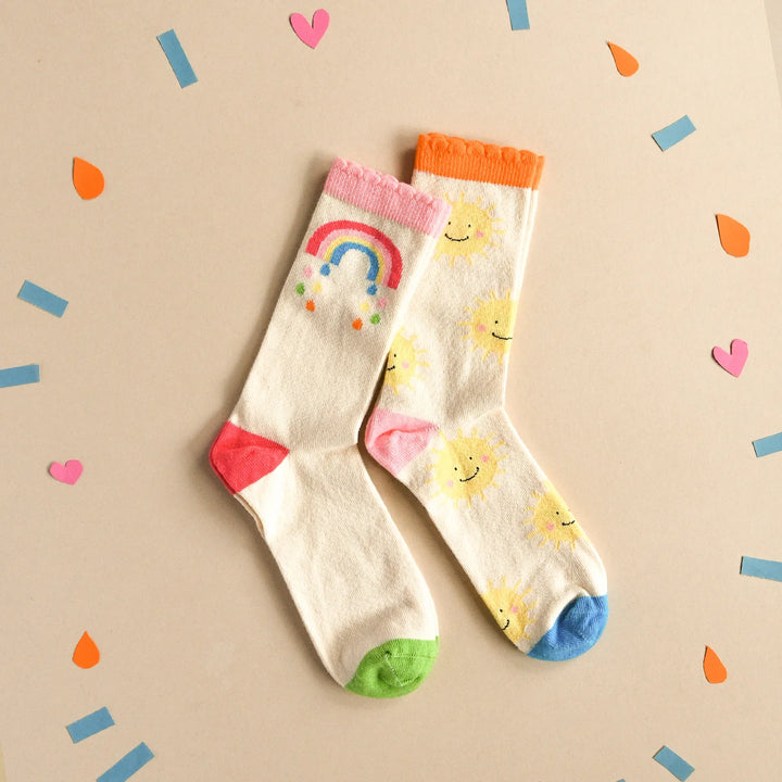 Vintage Rainbow and Sun 2 Pack Socks 9-12 Jnr - مستلزمات