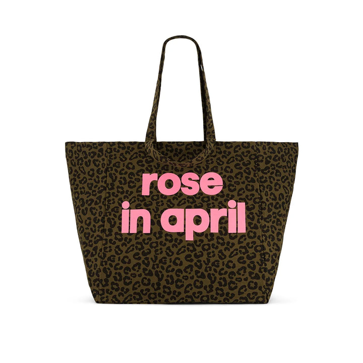 Elisa large cotton tote bag with striped and leopard patterns, oversized canvas shopping and beach bag
