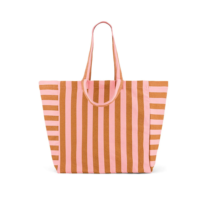 Elisa large cotton tote bag with striped and leopard patterns, oversized canvas shopping and beach bag
