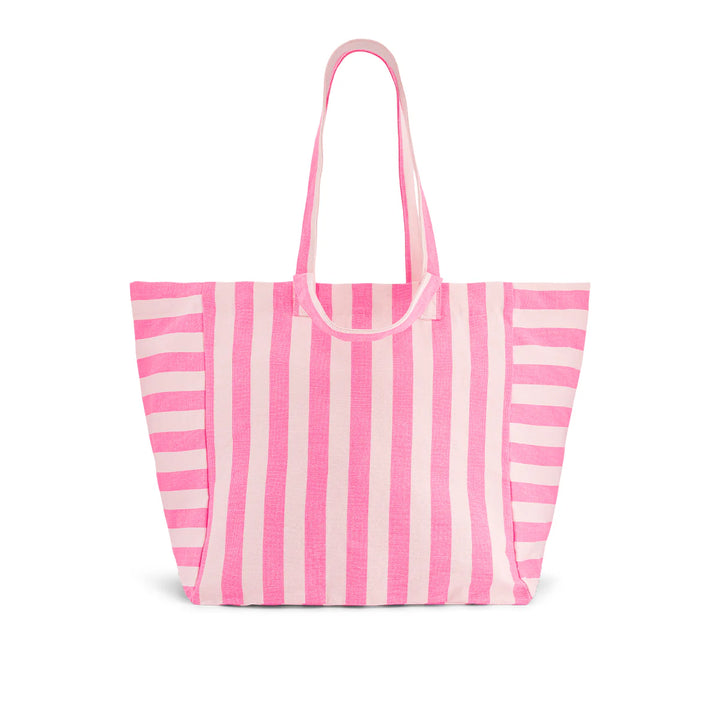 Elisa large cotton tote bag with striped and leopard patterns, oversized canvas shopping and beach bag
