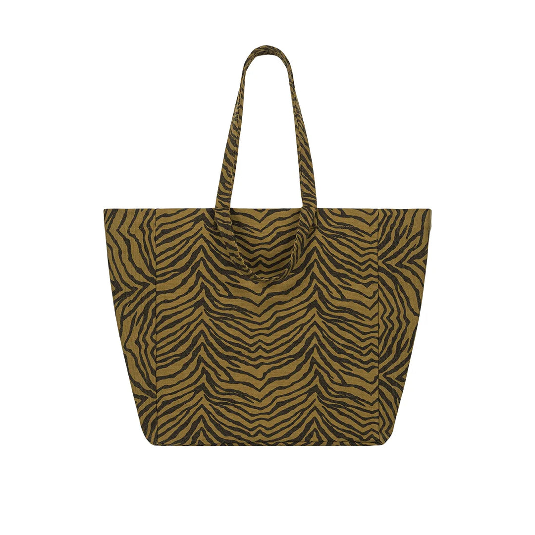 Elisa large cotton tote bag with striped and leopard patterns, oversized canvas shopping and beach bag

