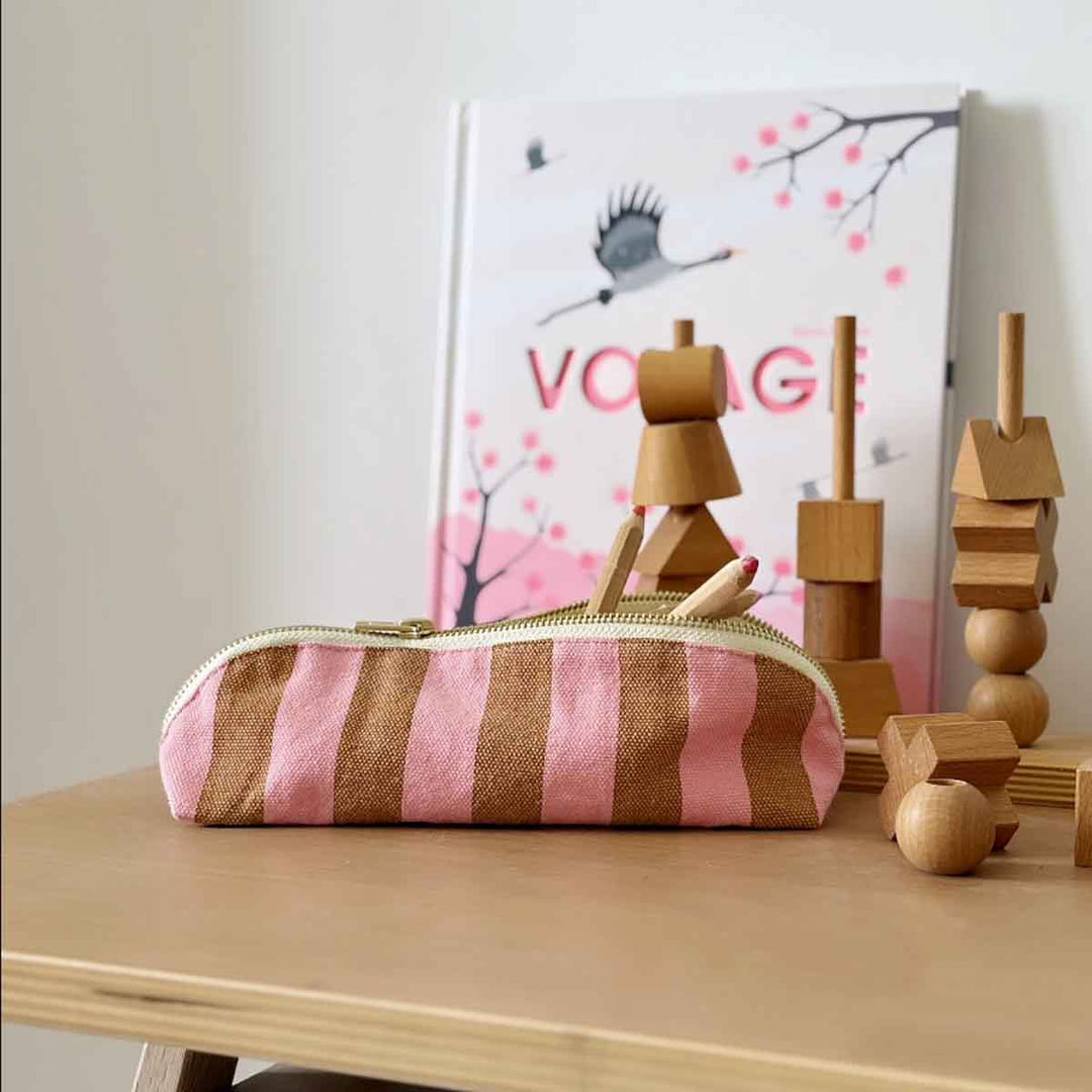striped cotton canvas pencil case zip pouch school pencil bag
