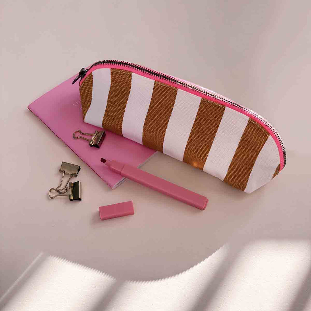 striped cotton canvas pencil case zip pouch school pencil bag
