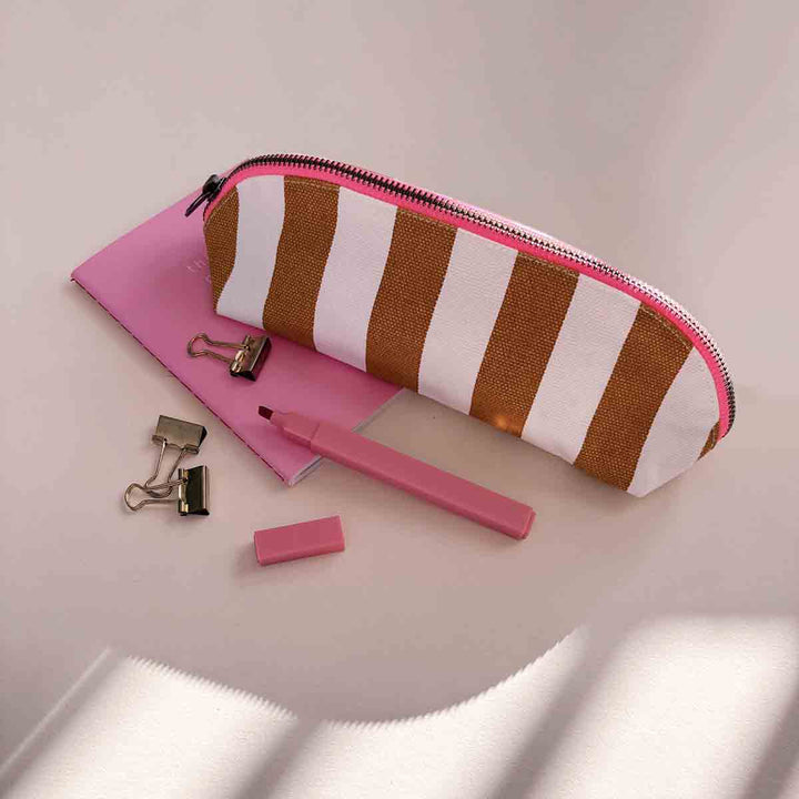 striped cotton canvas pencil case zip pouch school pencil bag
