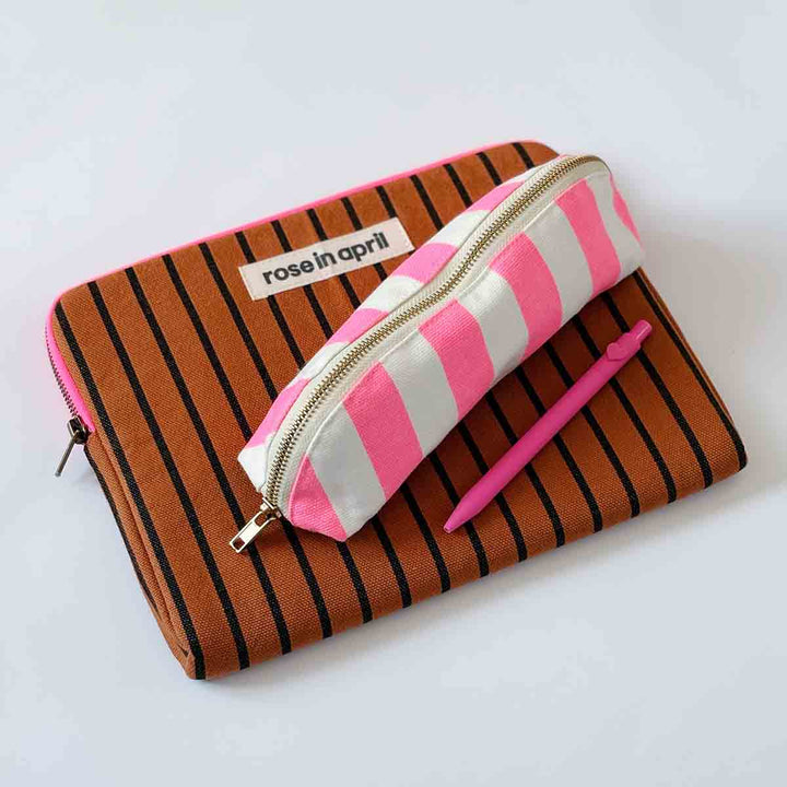 striped cotton canvas pencil case zip pouch school pencil bag
